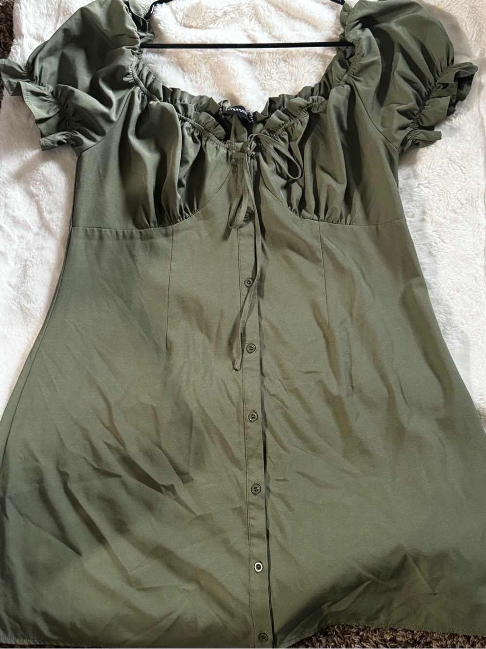 PrettyLittleThing Olive Green Button Front Midi Dress